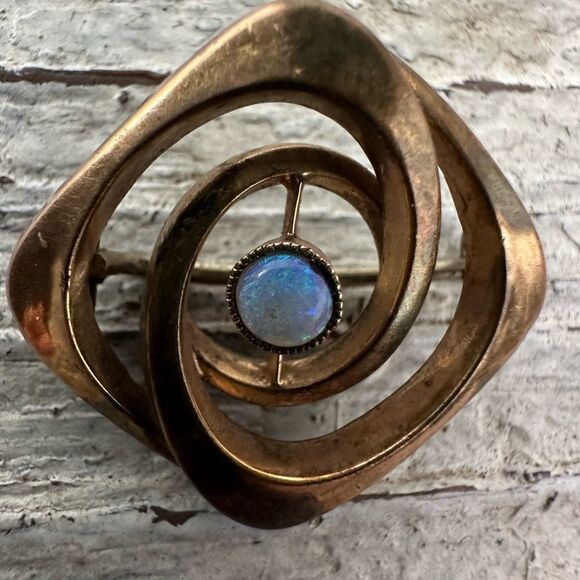 Antique Gold Fill Opal Swirl Design Brooch - Picture 5 of 8